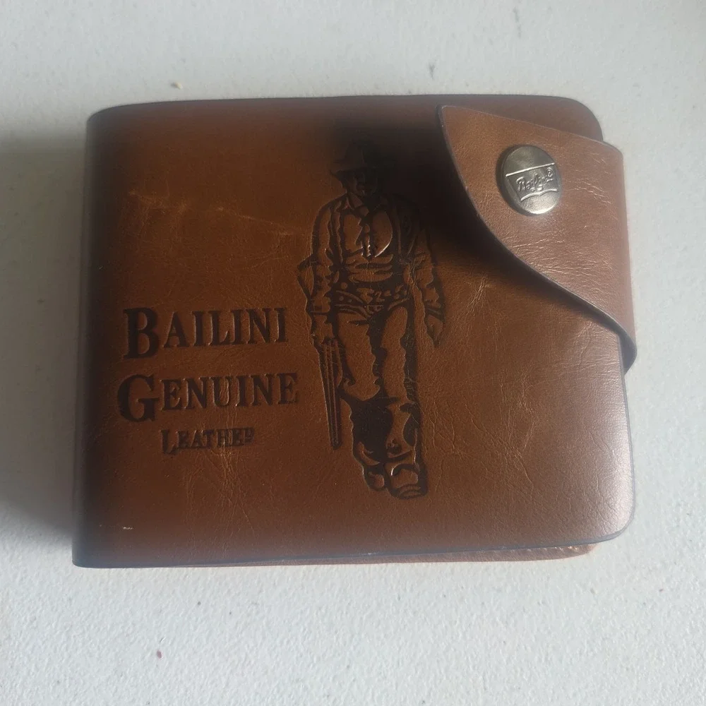 Bailini Genuine Brown Cowhide Leather Men Bifold Cowboy Wallet